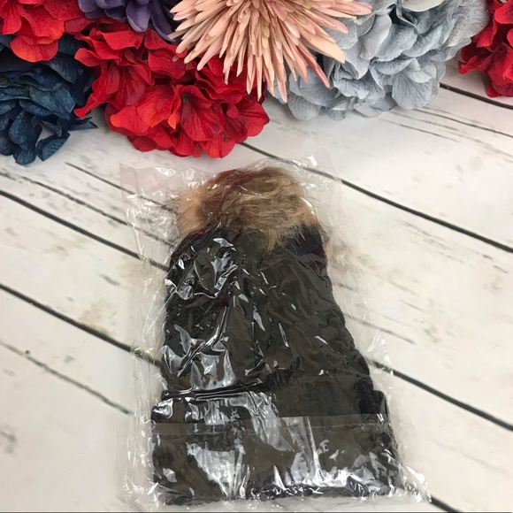 Children’s Black Knitted Beanie with Fur Pom Pom - Picture 7 of 7